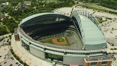 aerial pullback into the distance to reveal full miller park