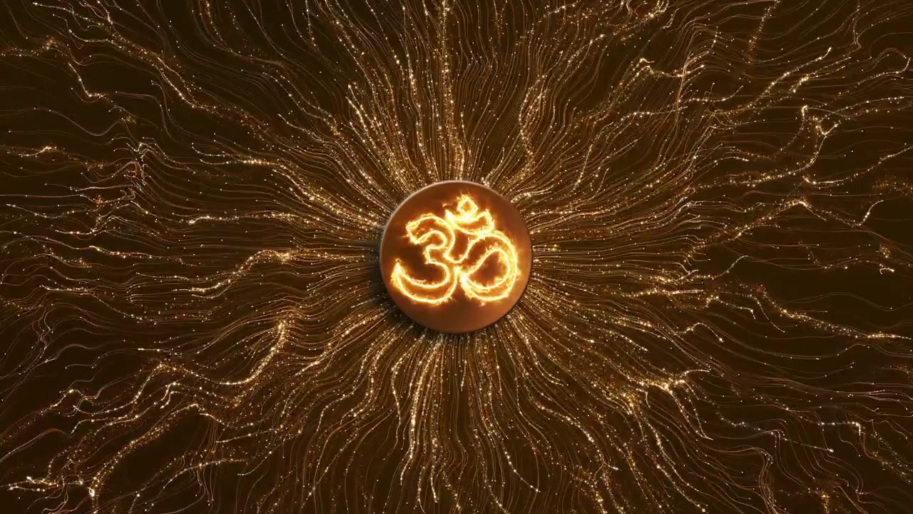 सिनेमैटिक सुनहरा ओम ऊर्जा विस्फोट तारों भरा अंतरिक्ष ऊर्जा विस्फोट तारा क्षेत्र प्रीमियम आध्यात्मिक