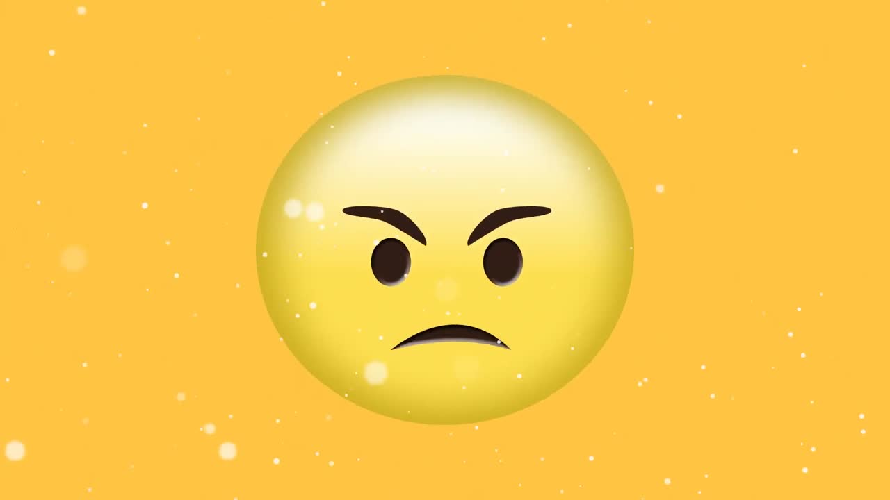 노란색 배경에 화난 이모티콘 위에  ⁇ 색 빛의 반점의 애니메이션