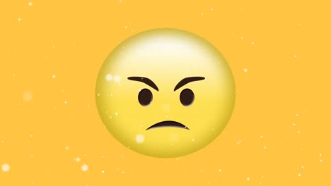 Animation-of-spots-of-white-light-over-angry-emoji-on-yellow-background