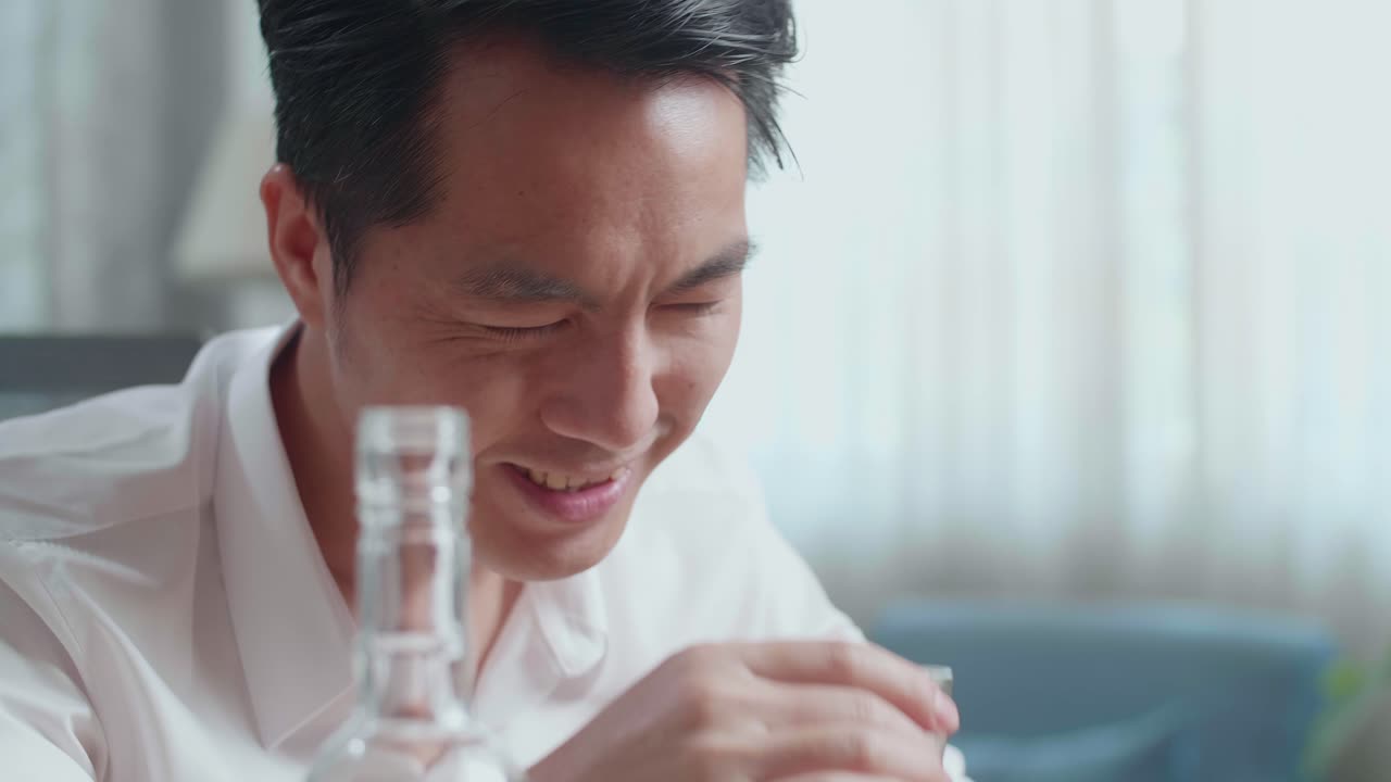 남자가 물을 마시고 사무실에서 스트레스를 받습니다.