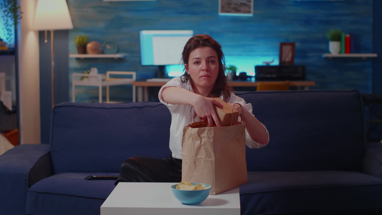 Adult unpacking fast food meal from delivery bag on table