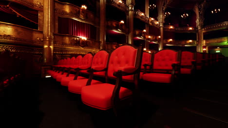 empty red seats in an ornate theater