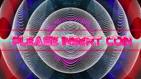 animation of please insert coin text over network mesh