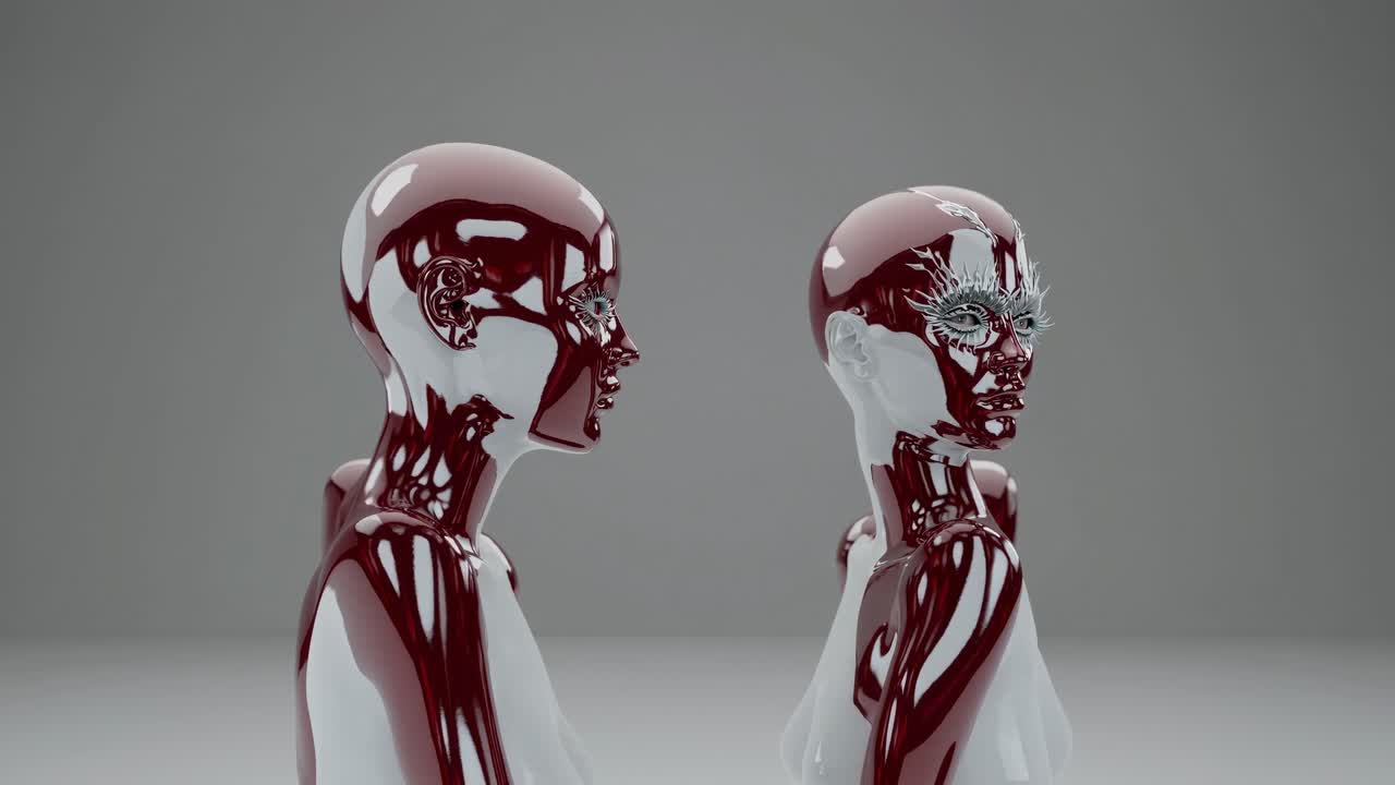 Two 3D Rendered Futuristic Female Robot Heads