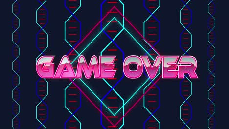 Animation-of-game-over-text-over-neon-shapes-on-black-background