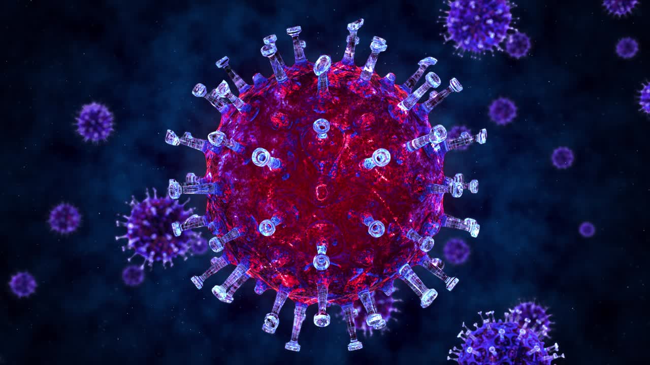 vista microscópica 3d de la covid-19 covid-19 el peligro de un virus de la gripe pandémica que infecta las células humanas