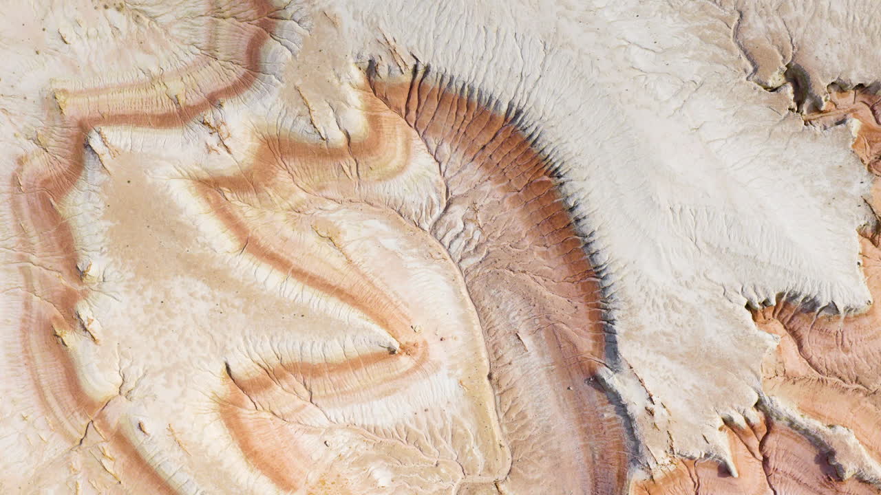 Above View Of Multicolored Rock Formations At Mangystau Region In Kazakhstan, Central Asia. Aerial Shot