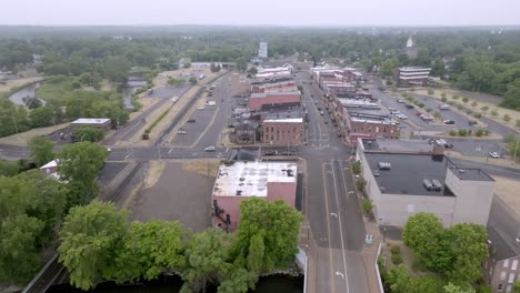 downtown three rivers, michigan with drone video moving left to right