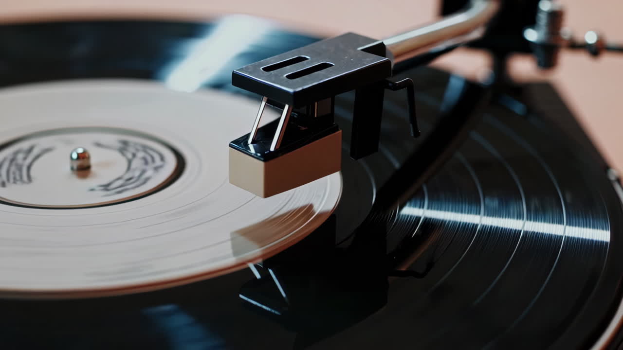 Close-up of a record player playing a vinyl record