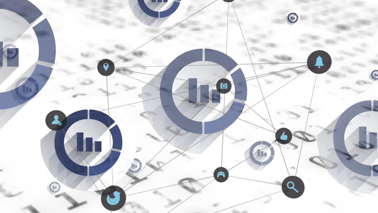 animación de la red de conexiones a través de código binario sobre fondo blanco