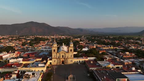 Panoramic-Aerial-View-Of-The-Cathedral-In-The-Historical-Town-Of-Tuxpan,-Jalisco-Mexico