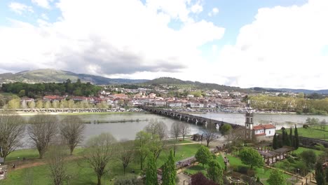 aerial vida of ponte de lima and river lima in portugal