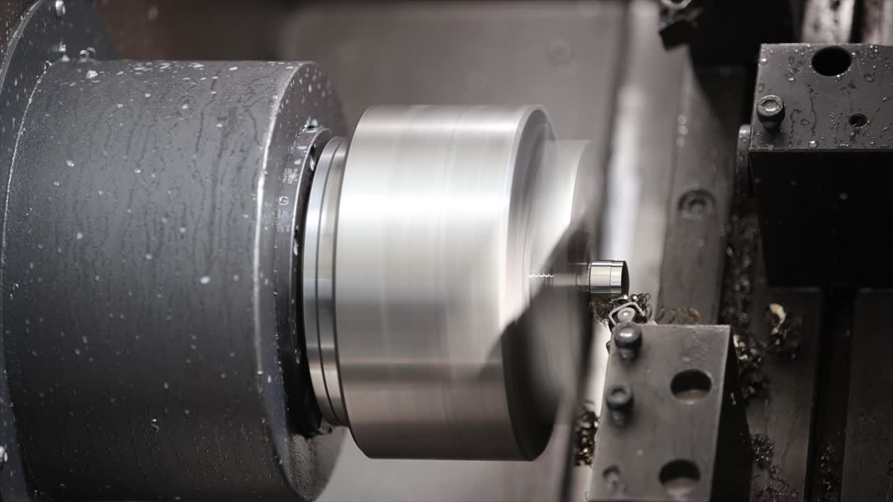 Metal Part Being Machined on a CNC Lathe