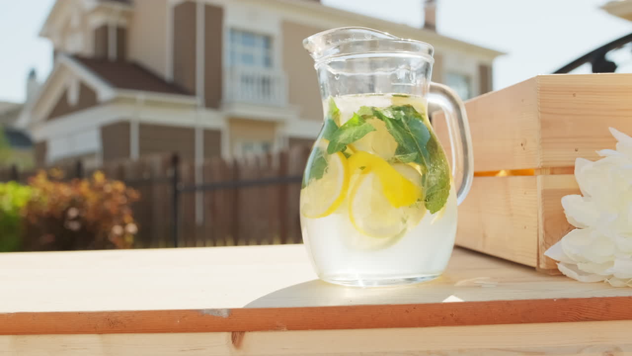 Lemonade In Glass Decanter Outdoors
