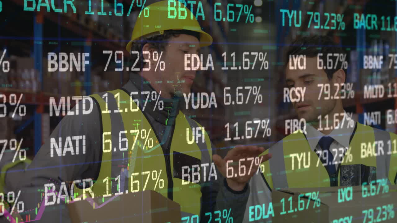 animación del mercado de valores sobre diversos trabajadores en el almacén
