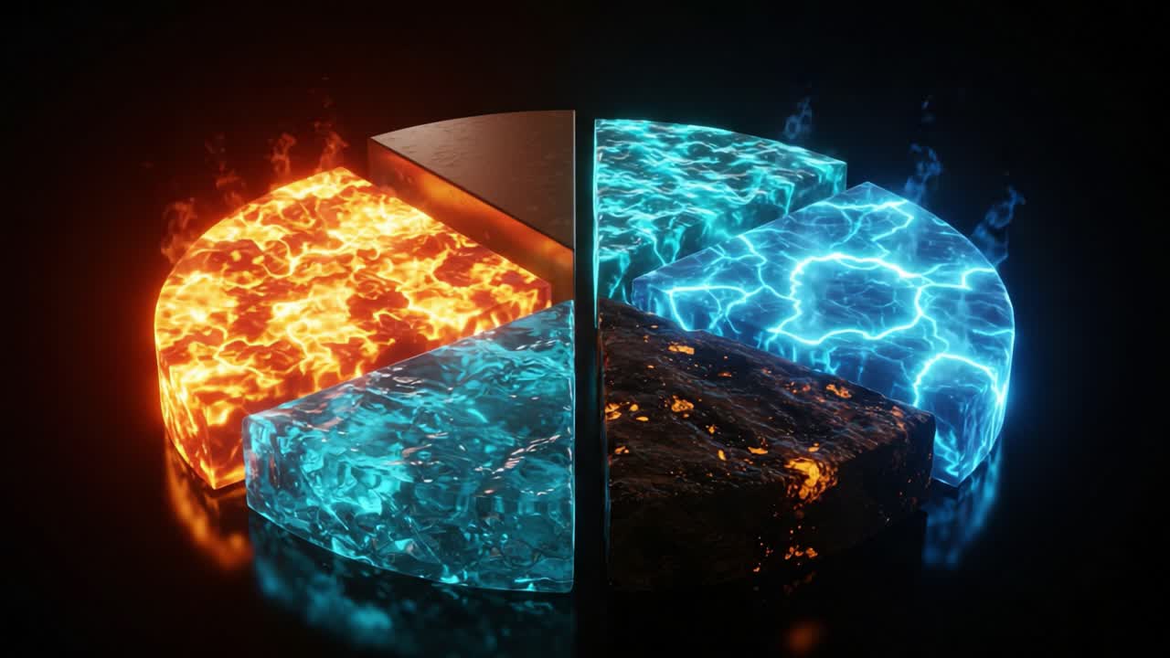 Dynamic Visualization of Elements: A Stunning Representation of Fire, Water, and Earth in a Colorful Pie Chart Format Showcasing Their Unique Properties