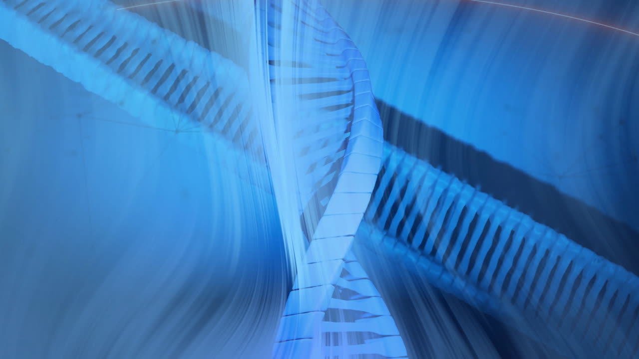추상적인 파란색 배경에서 흐르는 선으로 dna 스트랜드 애니메이션