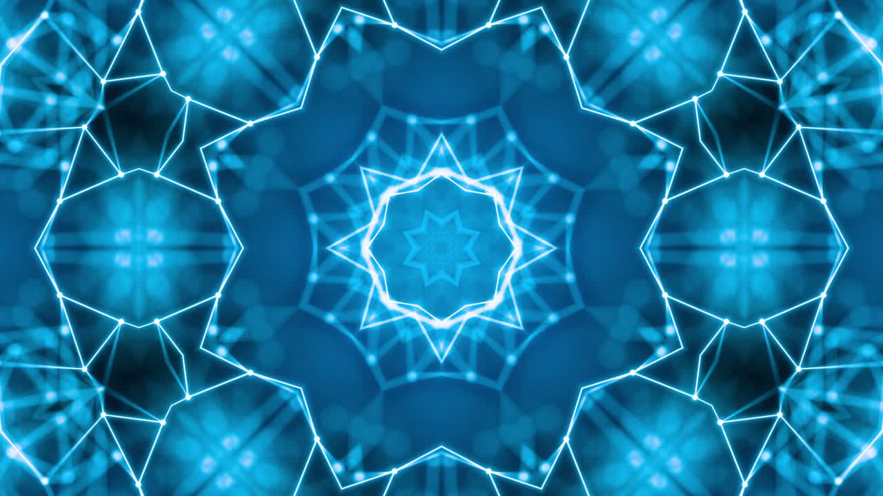 el caleidoscopio de neón de bucle azul de vj. animación sin costuras.