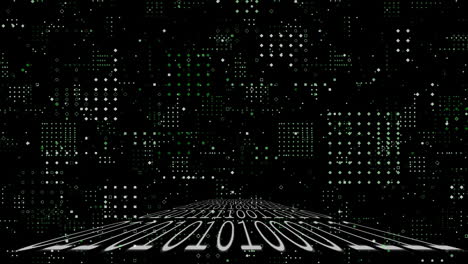 Animation of computer circuitboard over binary data and information processing