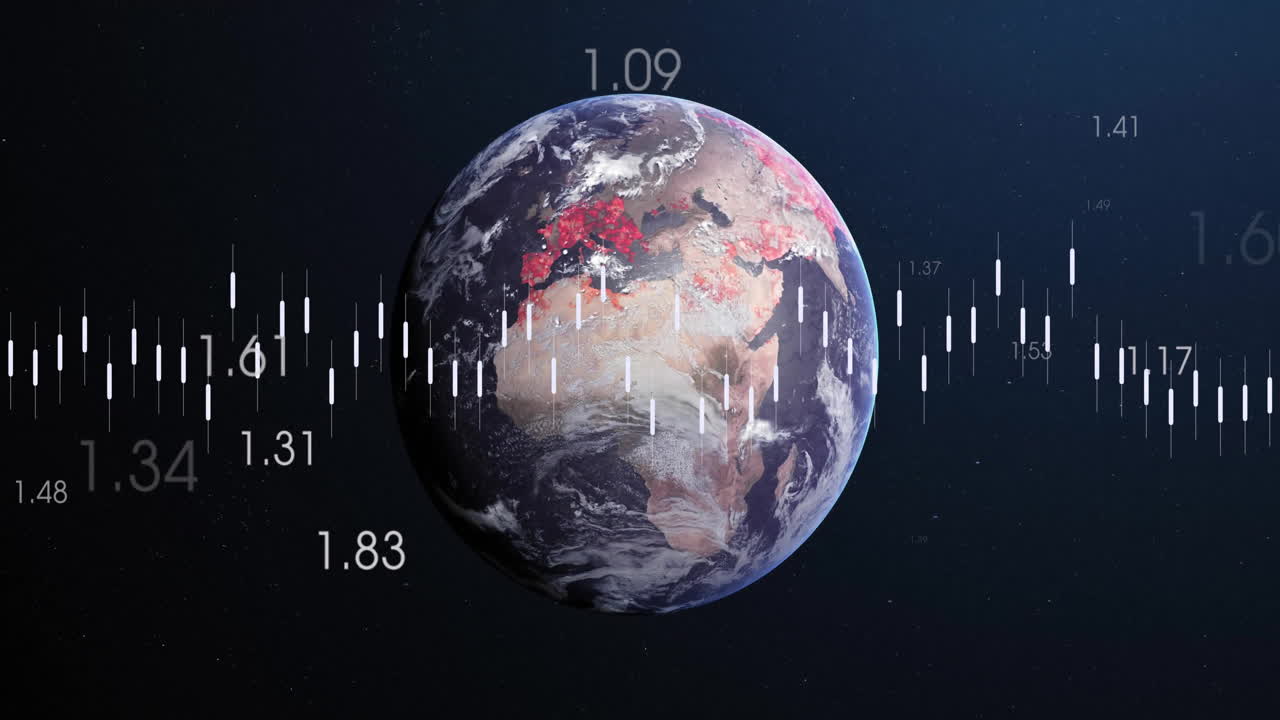 Animazione dell'elaborazione di dati digitali sul globo.