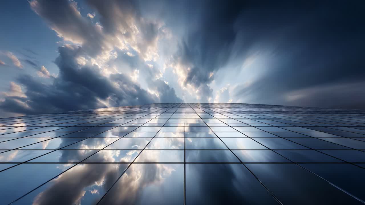 A Stunning Reflection of Dramatic Clouds on a Glass Surface, Capturing the Contrast Between Light and Shadow in a Hypnotic Perspective of Vastness and Beauty