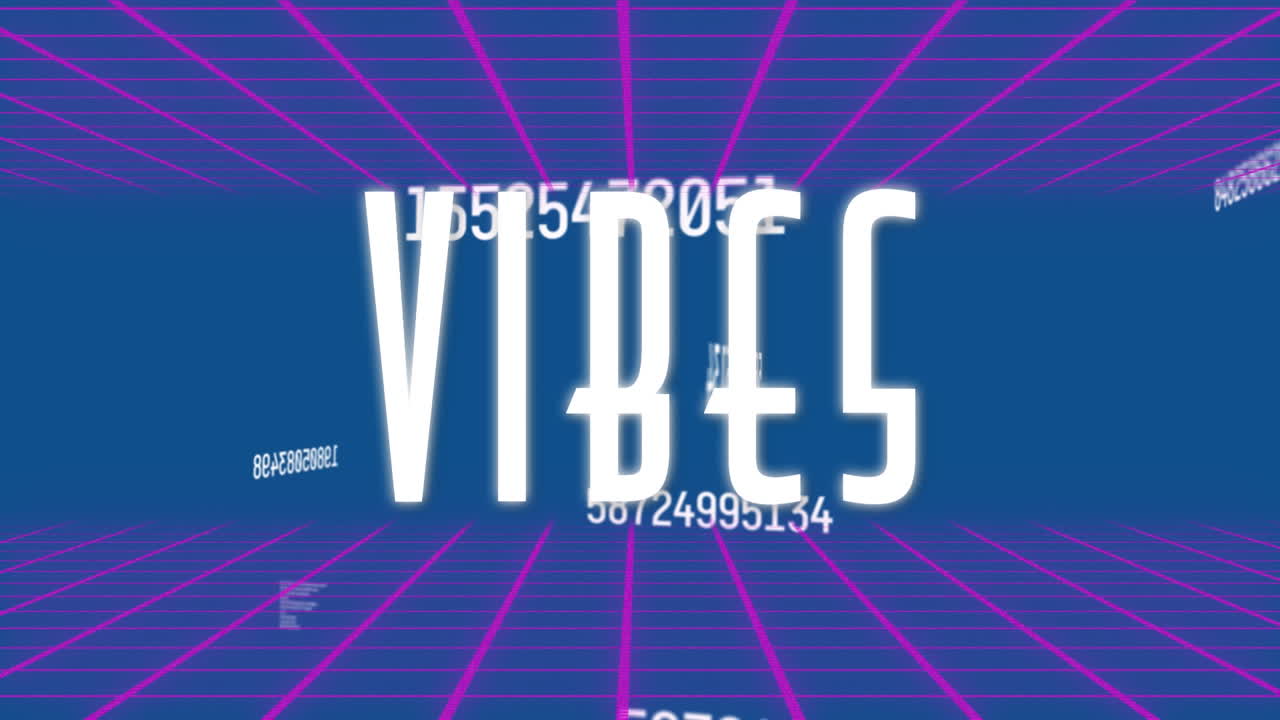 Animazione del testo 'Vibes' con numeri fluttuanti su una griglia.