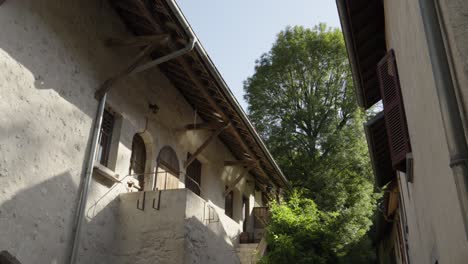 Traditional-old-house-with-white-facade-in-Chanaz-region-of-France,-Europe