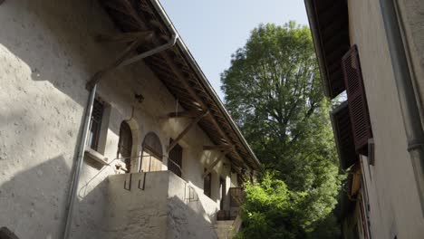 Traditional old house with white facade in Chanaz region of France, Europe