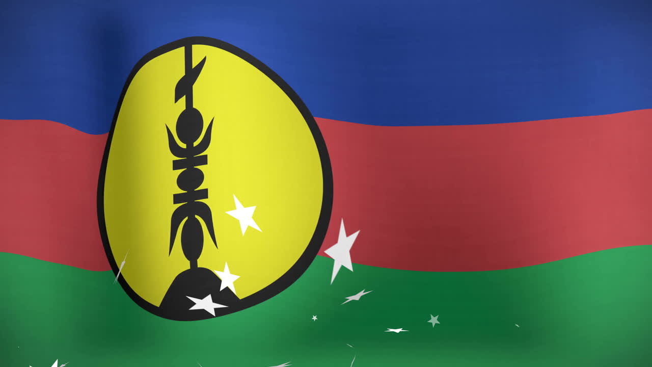 Animation of white stars over flag of new caledonia