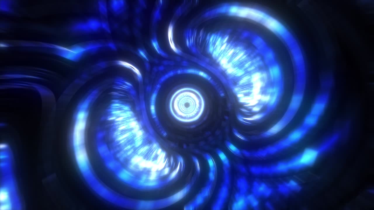 Abstract bright shiny blue neon 3D futuristic vortex lights background.  4K seamless loop animation abstract fantasy light spiral spin background for business, futuristic, sci-fi, technology, VJ loop.