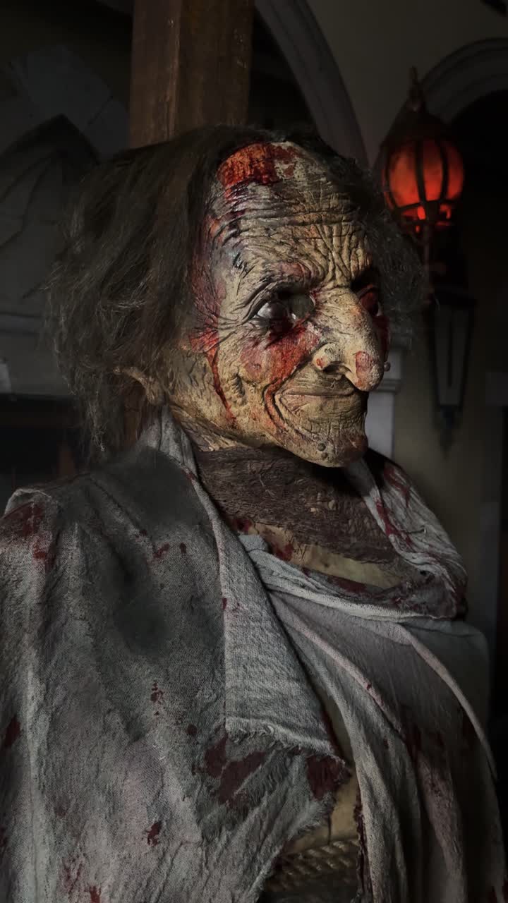 Creatura realistica da strega di Halloween ricoperta di sangue