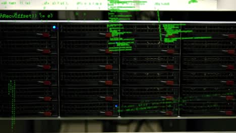 animation of data processing over close up of computer server