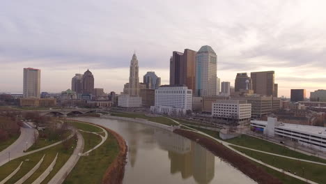 wide-drone-shot-downtown-Columbus-Ohio-skyline