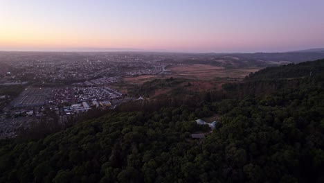 vista aerea dolly en el monumento natural cerro ñielol, sur de la ciudad de temuco