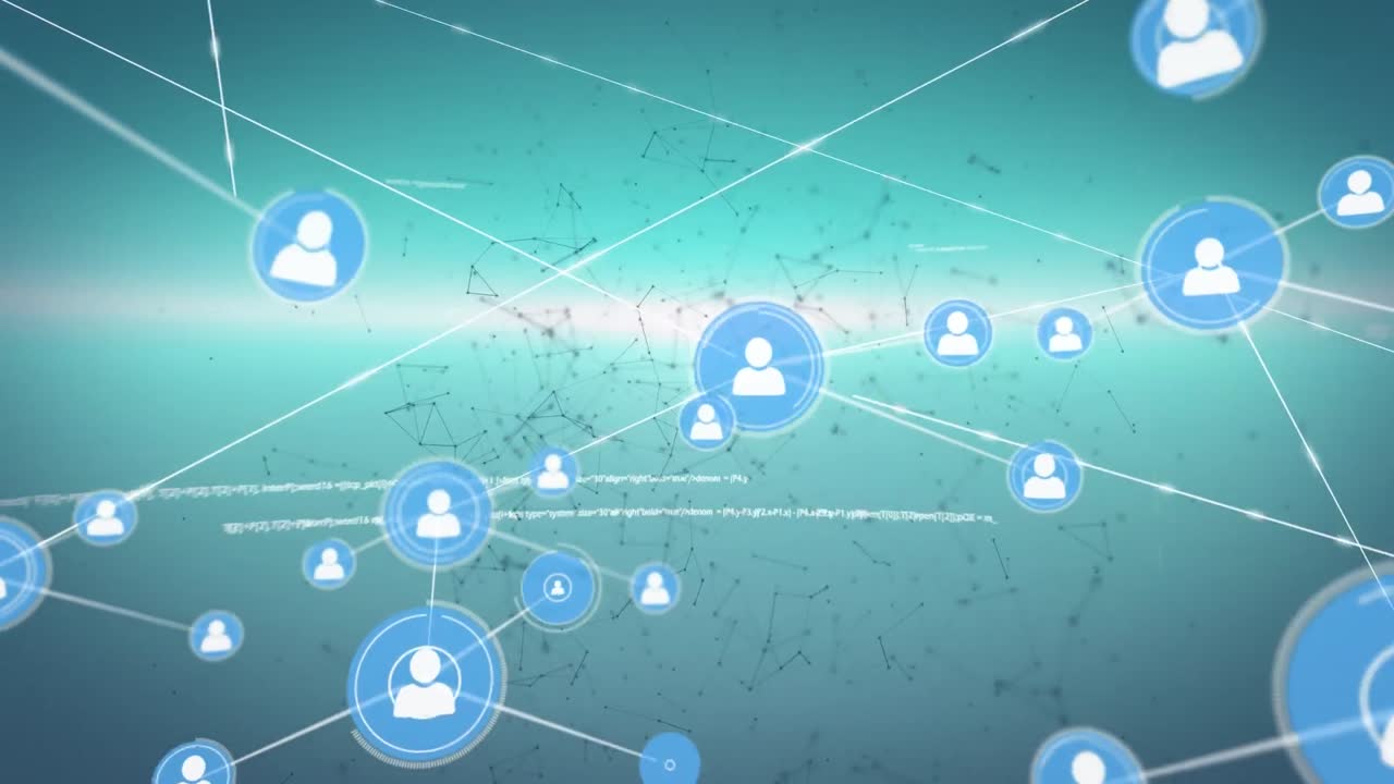 파란색 배경에있는 사람 아이콘과의 연결 네트워크의 애니메이션