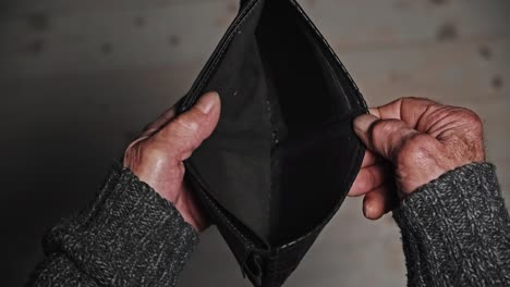 empty wallet in senior hands, opens and empty, no money. poverty in retirement concept