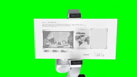 Digital-Generiertes-Video-Eines-Weißen-Roboterarms,-Der-Eine-Karte-Mit-Forschungskonzept-Hält