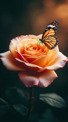 orange rose and monarch butterfly