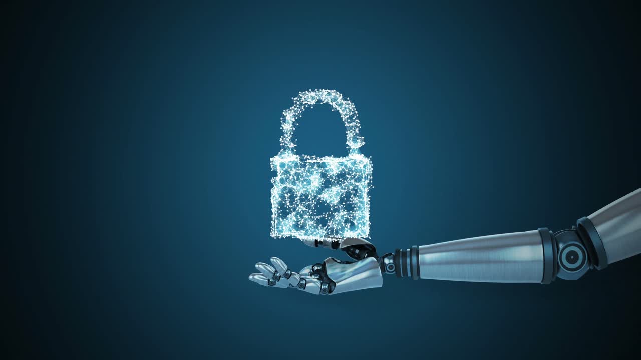 mano robótica que presenta la seguridad de datos en la nube digital