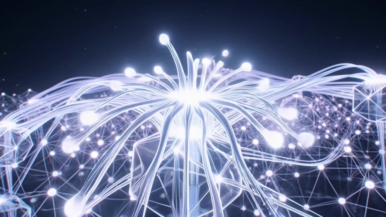 Abstract Digital Network Connecting Nodes and Geometric Structures
