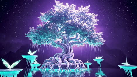 enchanted glowing tree in a mystical fantasy landscape