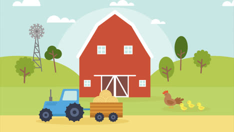 An-animation-of-a-Barn-and-tractor-background