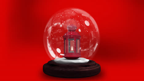 Animation-of-snow-globe-over-red-background