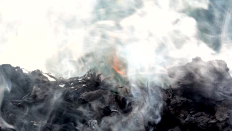 fuego humo humo cámara lenta quema pila de basura a la contaminación del aire de la ciudad.