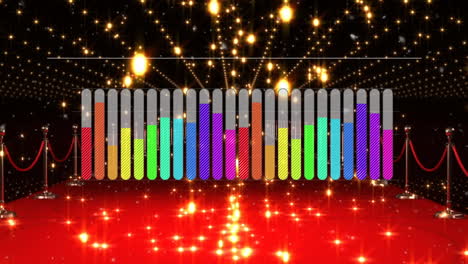 animation of graphic music equalizer over confetti and red carpet