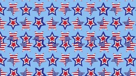 Animation-Von-Sternen-Mit-Farbiger-Amerikanischer-Flagge,-Die-Sich-über-Blauem-Hintergrund-Bewegt