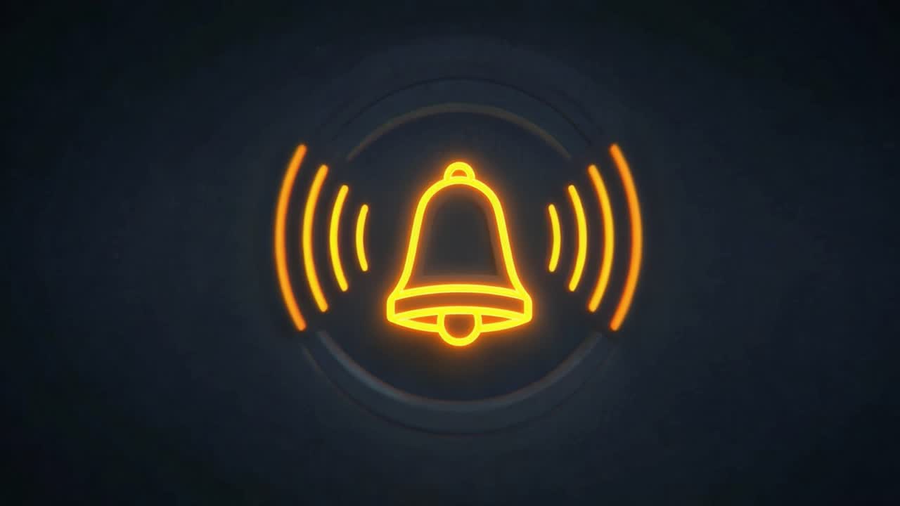 A Vibrant Animated Bell Icon Emitting Sound Waves, Signifying Notifications and Alerts with an Engaging Visual Appeal in a Dark Background Setting