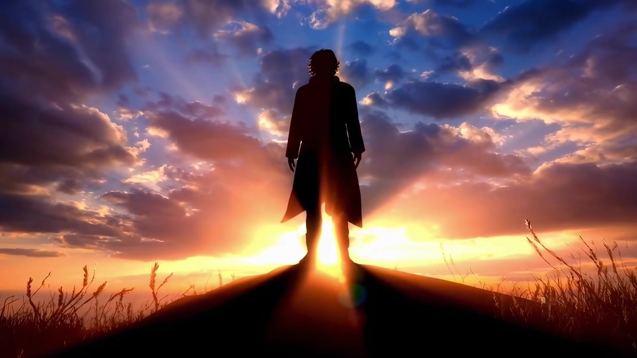 Silhouette of a Person Standing on a Hill at Sunset
