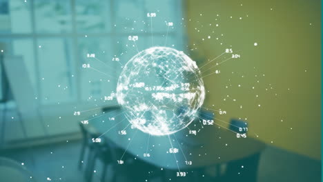 Glowing-globe-with-data-points-animation-in-office-setting